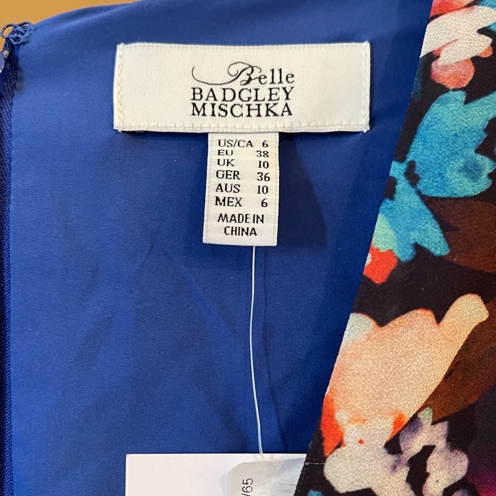 BELLE BADGLEY MISCHKA BLUE PURPLE MULTICOLOR FLORAL V-NECK MINI DRESS - Picture 14 of 16